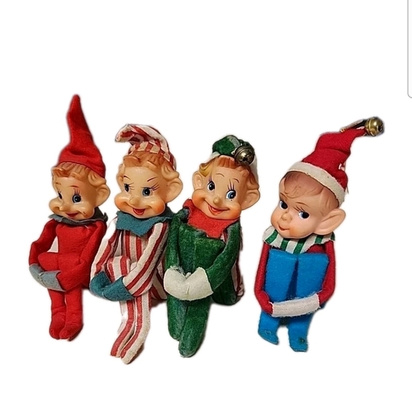 Japan Other - 🎈SOLD🎈Vtg Set 4 Knee Hugger Pixie Elf 12" Christmas Ornaments Shelf Sitters